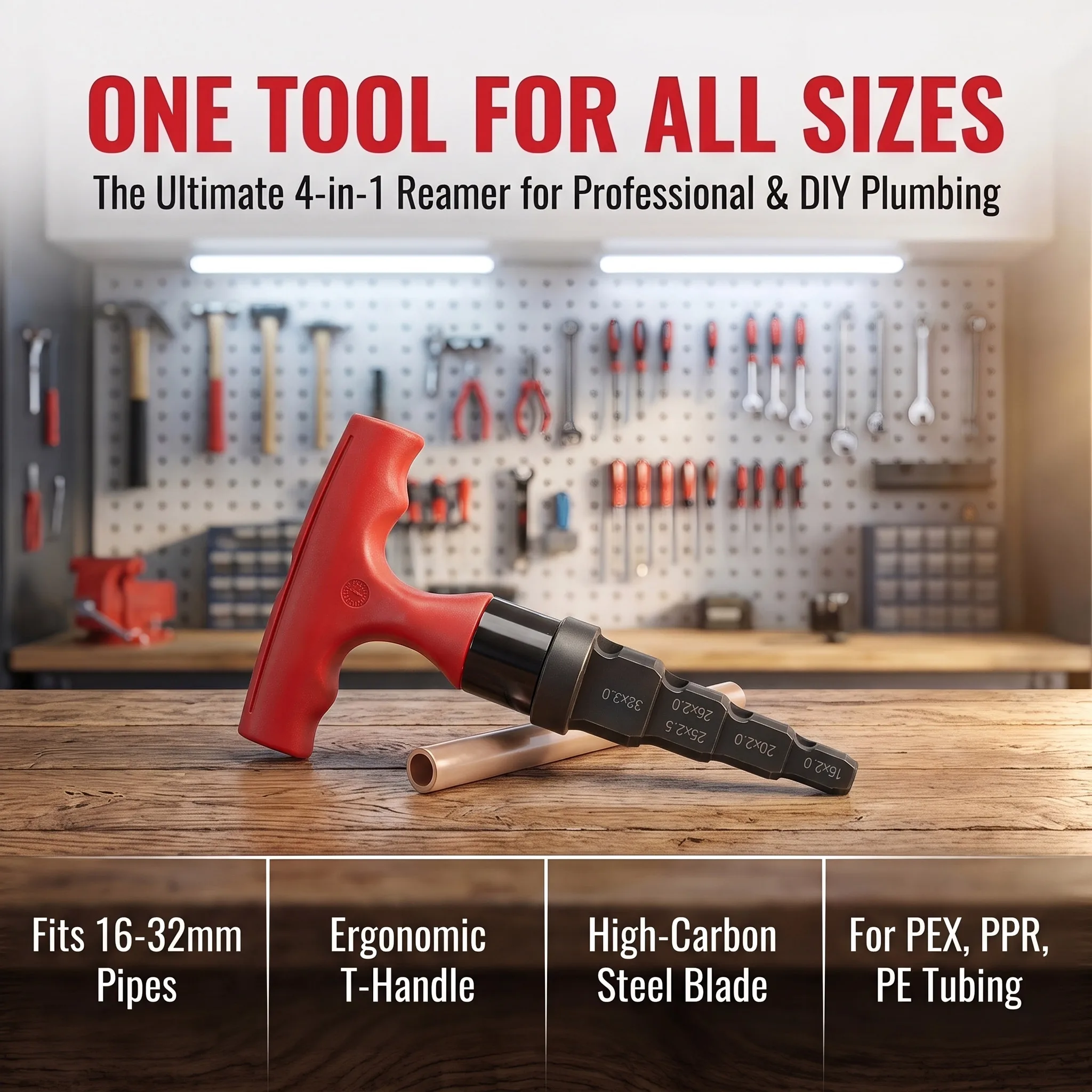 4 in1 PEX-AL-PEX Pipe Reamer Deburring Tool T Handle Tube Chamfer Straightener 16-32mm PPR PE Plastic Plumbing Repair