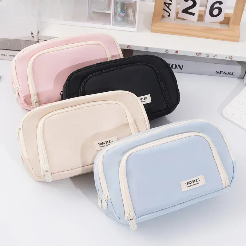 3 Layers Large Capacity Pencil Bag Aesthetic Pen Case Big Stationery Bag Zipper Pencil Pouch Children Pen Bag School Supplies