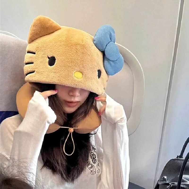 Sanrio Hello Kitty Cuscino da viaggio con cappuccio per aereo, treno, auto, morbido peluche, supporto per dormire con cappuccio regolabile, regalo