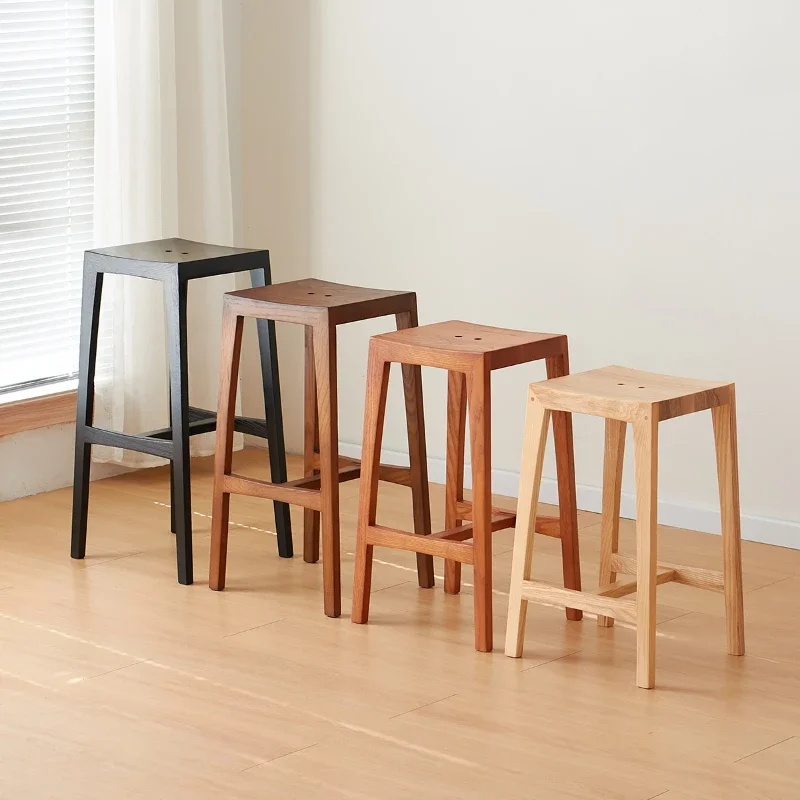 Nordic Solid Wood Counter Stool Japanese Style Bar Chairs Living Room High Foot Dining Seats Versatile Scenes Home Furniture