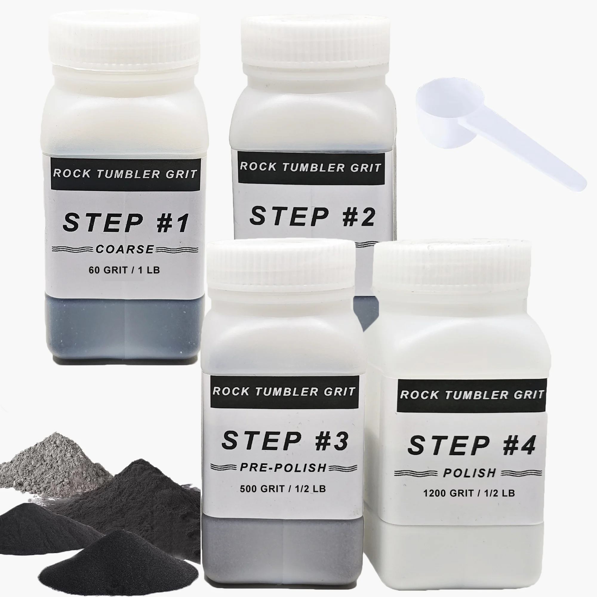 3 LB Rock Tumbler Grit and Polish Refill Kit, 4-Step Tumbling Media Coarse/Medium/Pre-Polished/Final Polish, Silicon Carbide Gr