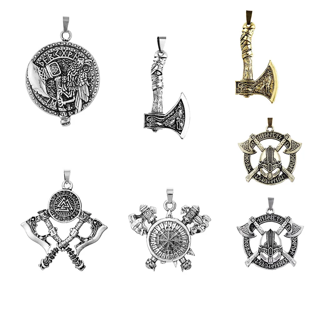 Nordic Vikings Warrior Axe Men's Pendants Personalized and Dominant Series Odin Rune Pendant DIY Making Necklaces Accessories