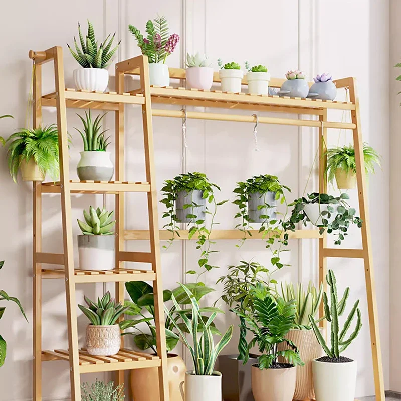 Designers Wood Plant Shelves Balcony Living Room Floor Type Bay Window Plant Shelves Pylon Flower Pot Furniture Portafiori FYPS view 2
