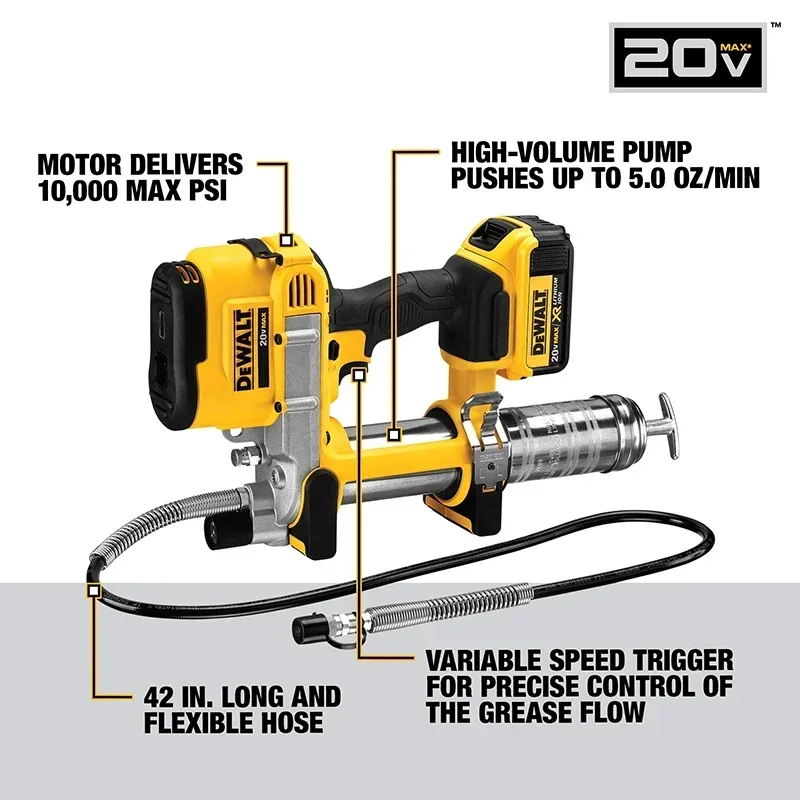 DEWALT DCGG571 18V Cordless Grease Gun Rechargeable Variable Speed High Voltage 10,000PSI Fast Electric Butter Machine Flexible