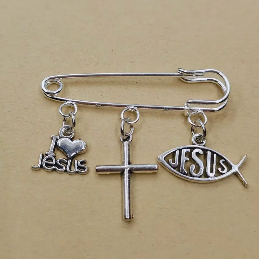 New Fashion Jesus Fish Christian God Cross Pin Brooch Couple Best Friend Pin Women Men Suits Dress Pin Brooch Decor Jewelry