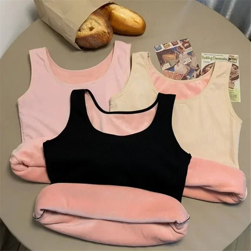 

Women's Winter Thermal Underwear Top Seamless Plus Velvet Shirt Sleeveless Vest Warm Female Undershirt K06