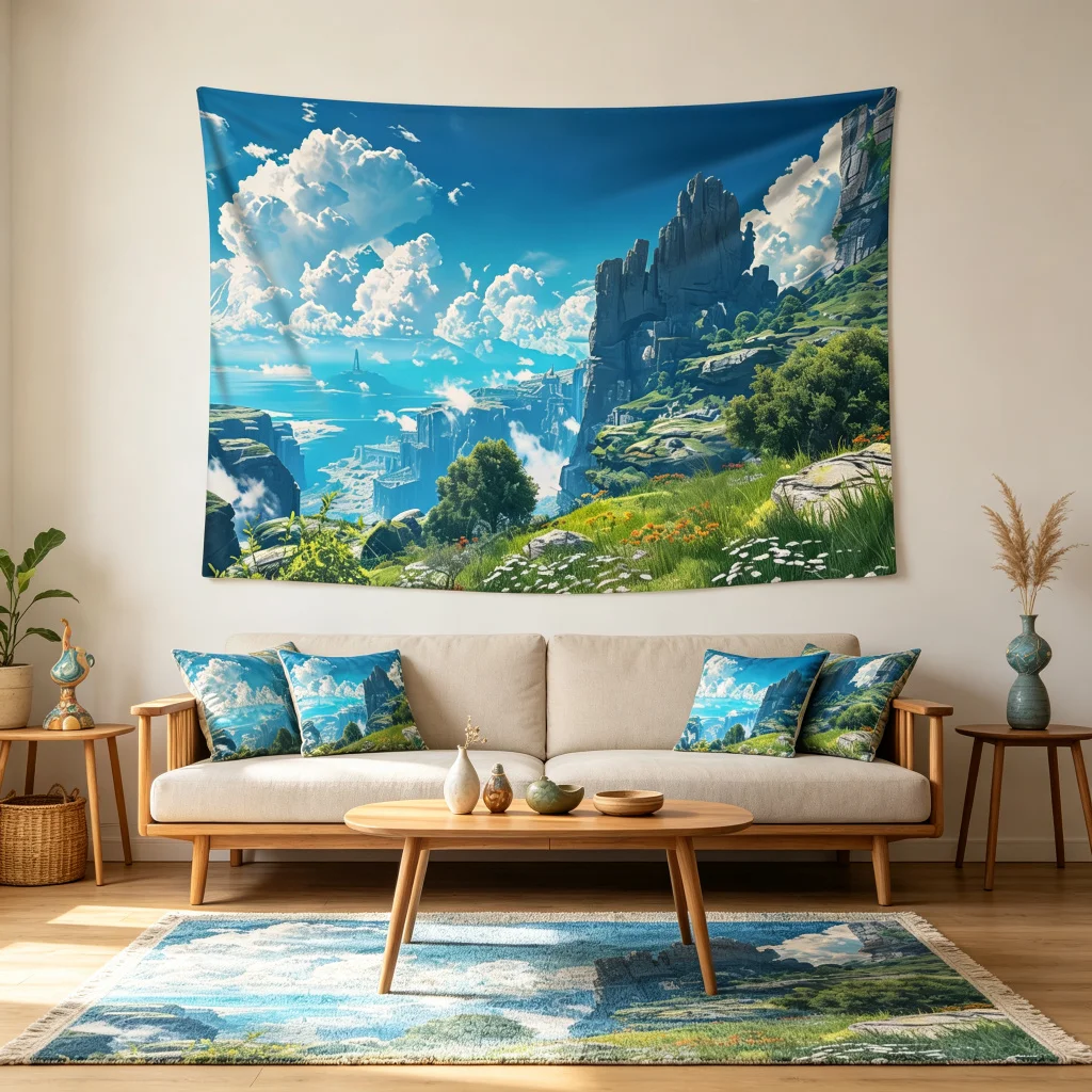 1PC Fantasy Mountain Cliff View Print Backdrop Banner, Bedroom Living Room Photo Background, Polyester, Home Decor, Wall Art
