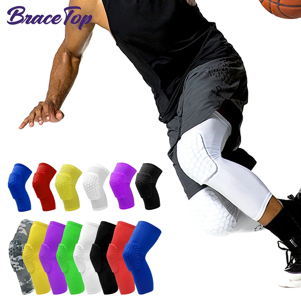 BraceTop 1 Pair Basketball Knee Pads Protector Compression Sleeves Honeycomb Foam Brace Kneepad Fitness Gear Volleyball Support