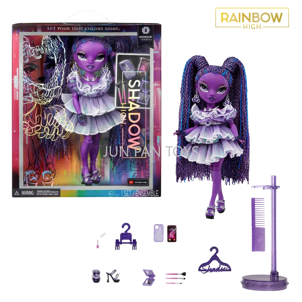Boneca Fashion Original Rainbow High Shadow High Monique Verbena Roxa com Roupa Fashion e Acessórios Coloridos, Presente para Crianças, Brinquedo para Meninas