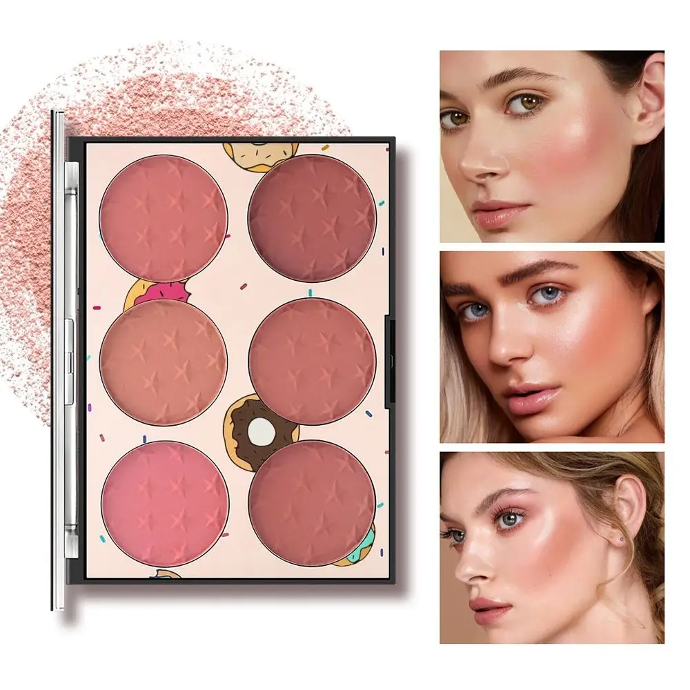 Moda à prova d'água pó blush efeito iluminador 6 cores fosco blush paleta de blush misturável de longa duração maquiagem facial