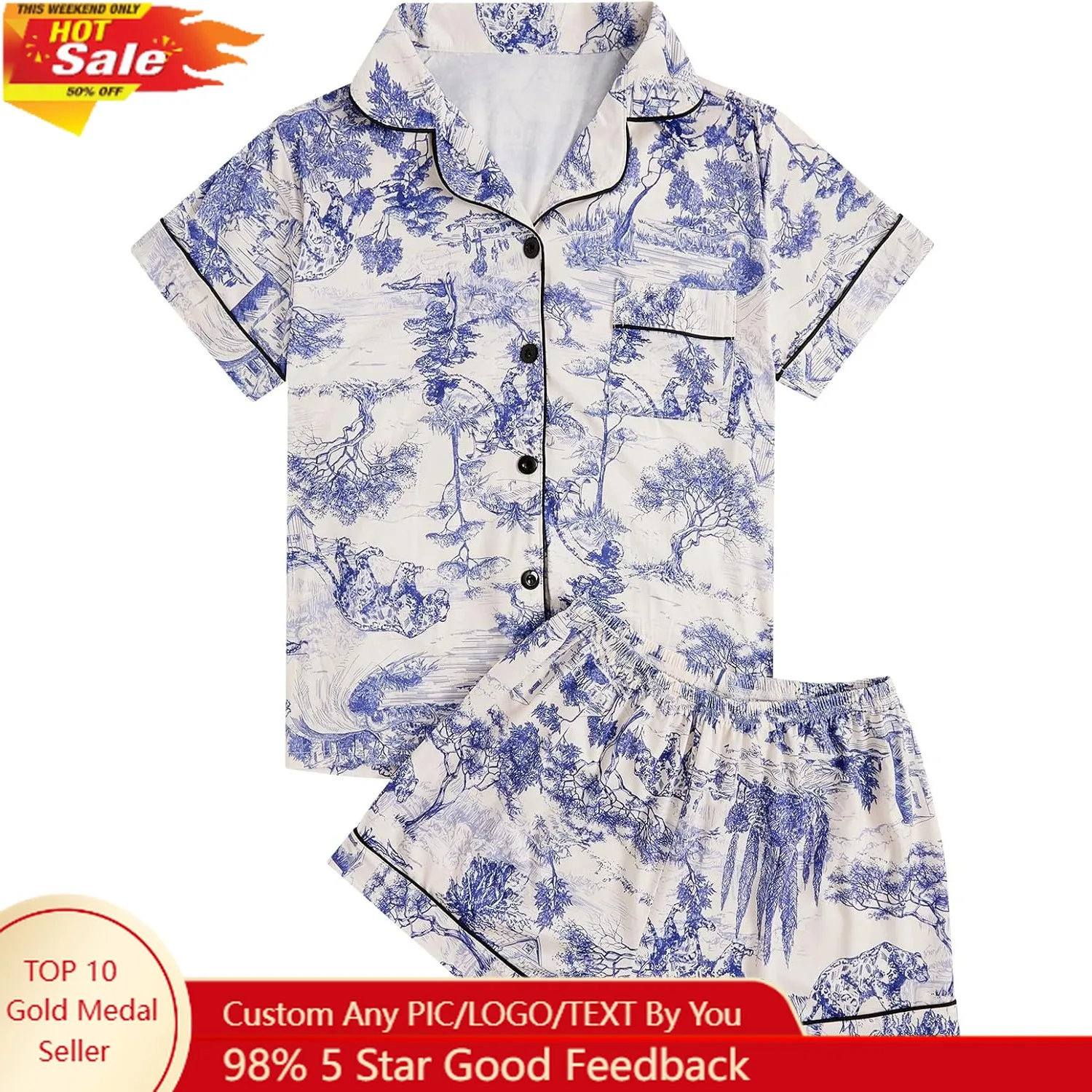 

Floerns Women's Floral Pajamas Notch Collar Print Sleepwear Two Piece Pajama Set