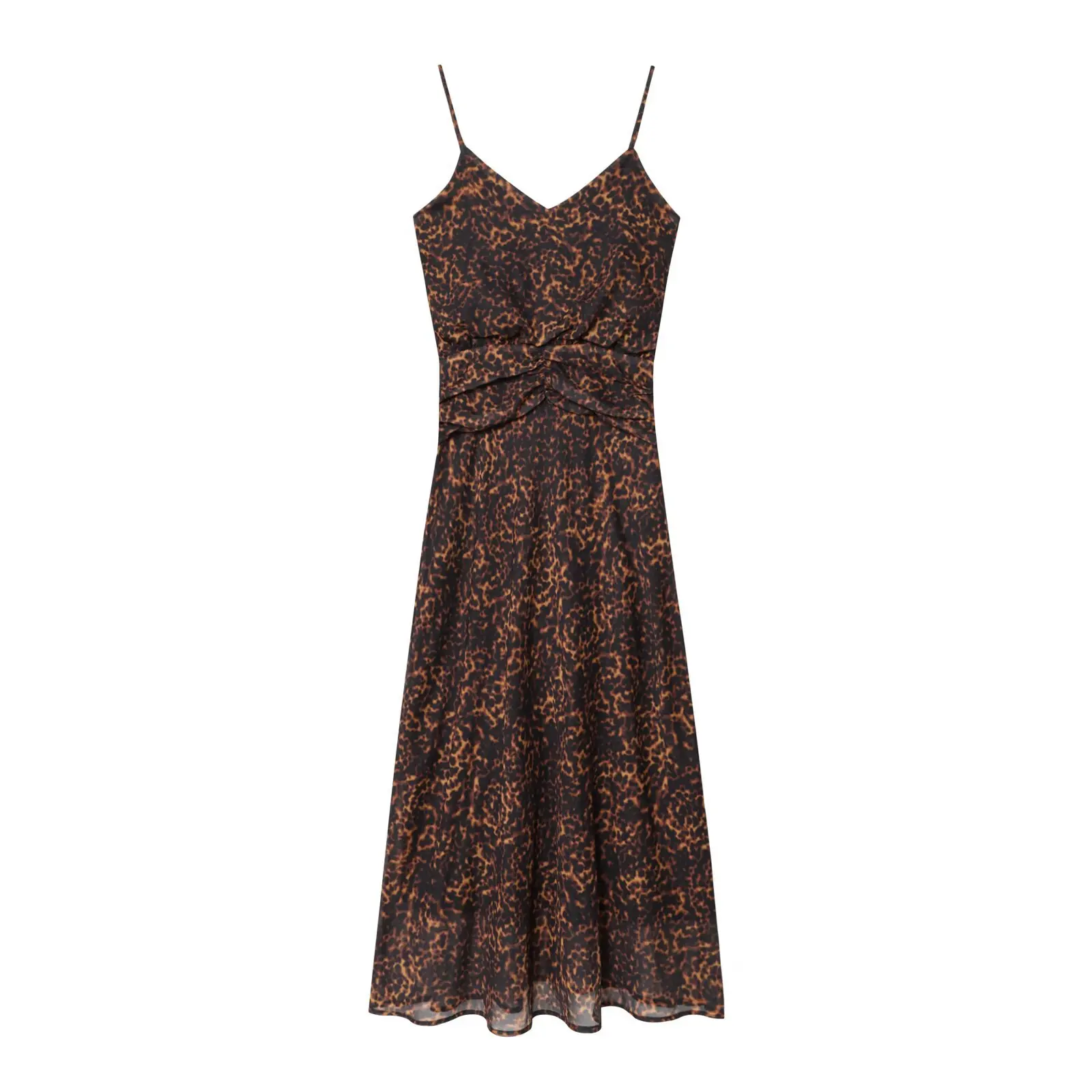 Vestido midi com estampa animal feminino, novo outono 2021, decote em v, costas abertas, elegante, cintura smocked, sexy, festa, vestidos longos
