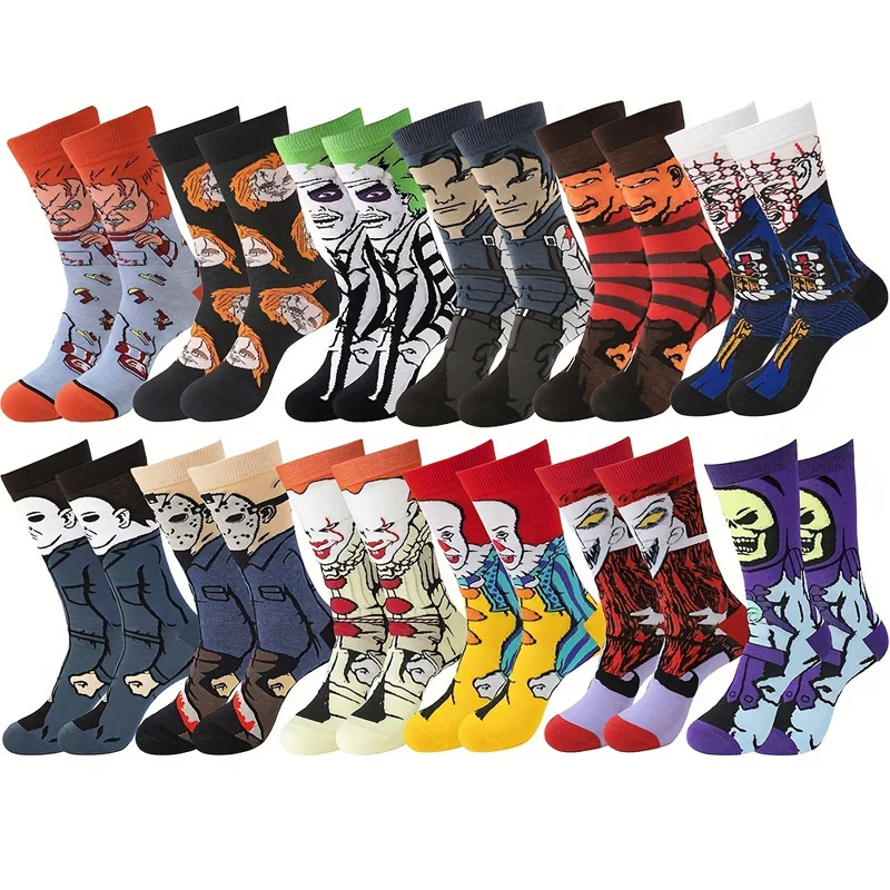 20 pairs of men's and women's fashionable cartoon pattern socks breathable and comfortable casual mid length socks men's socks