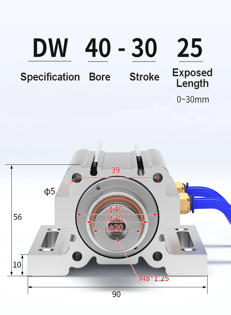 LAIZE DW40 Serie Stopzylinder 40mm Bohrung Pneumatischer Luftzylinder für CNC-Fräse Graviermaschine Holzbearbeitung Positionierung – Detail 2