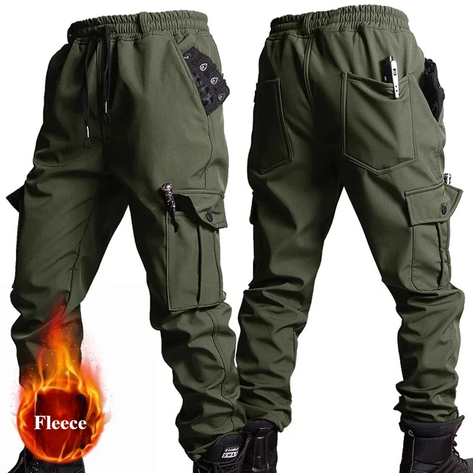 Winter Outdoor Mens Combat Sets Thicken Windproof Warm Tactical 2-pcs Fleece Multi Pocket Hooded Jacket+Cargo Pants Charge Suits