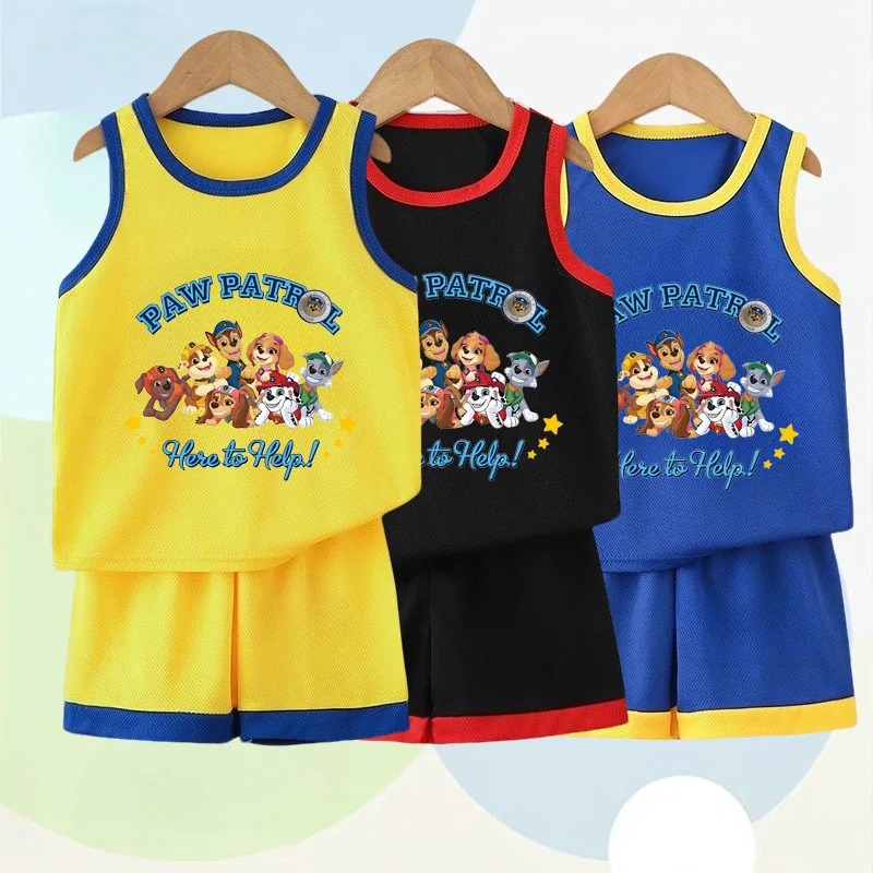PAW Patrol Boys Basketball Clothes Sets Summer Kids Casual Vest and Shorts Two Piece Suit Breathable Comfy Mesh Child Outfits