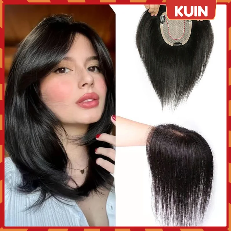 Women Human Hair Topper Natural U-Silk Base Handmade 100% Human Virgin Hair Female Wig Breathable Straight Hairpieces With Clips