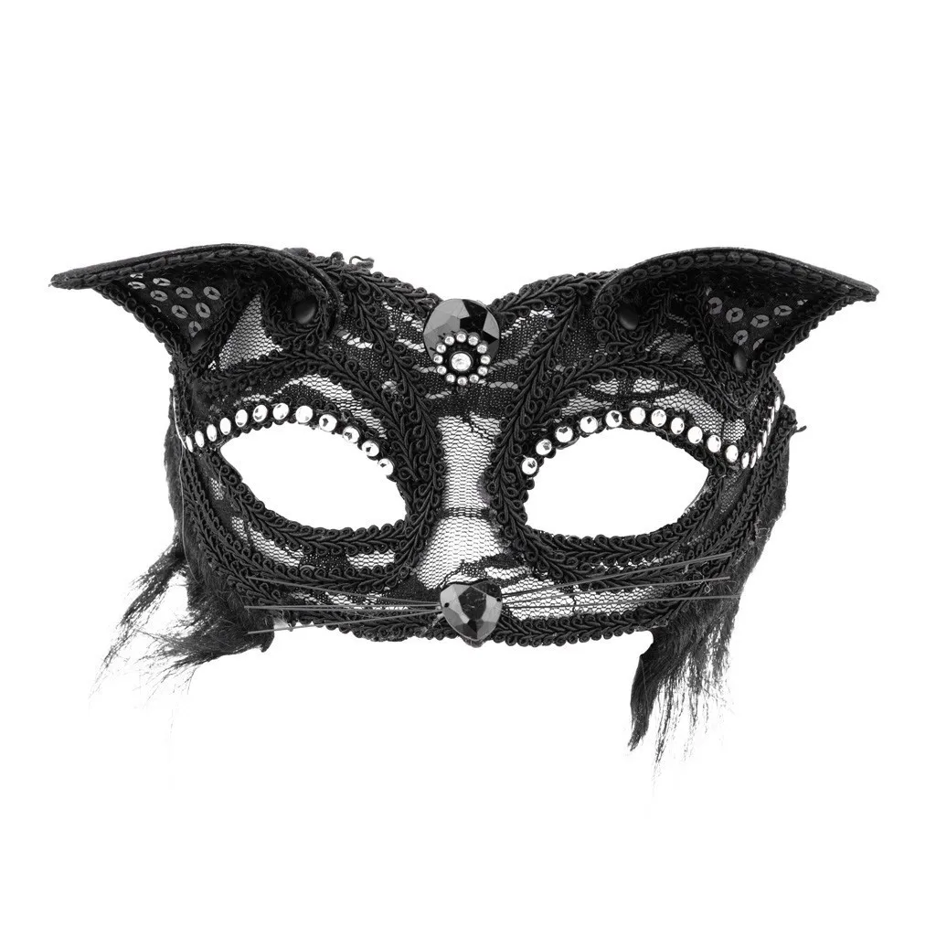 Black Cat Eye Mask para senhoras e meninas, renda misteriosa, luxo, maquiagem veneziana, bola, sexy, adequado