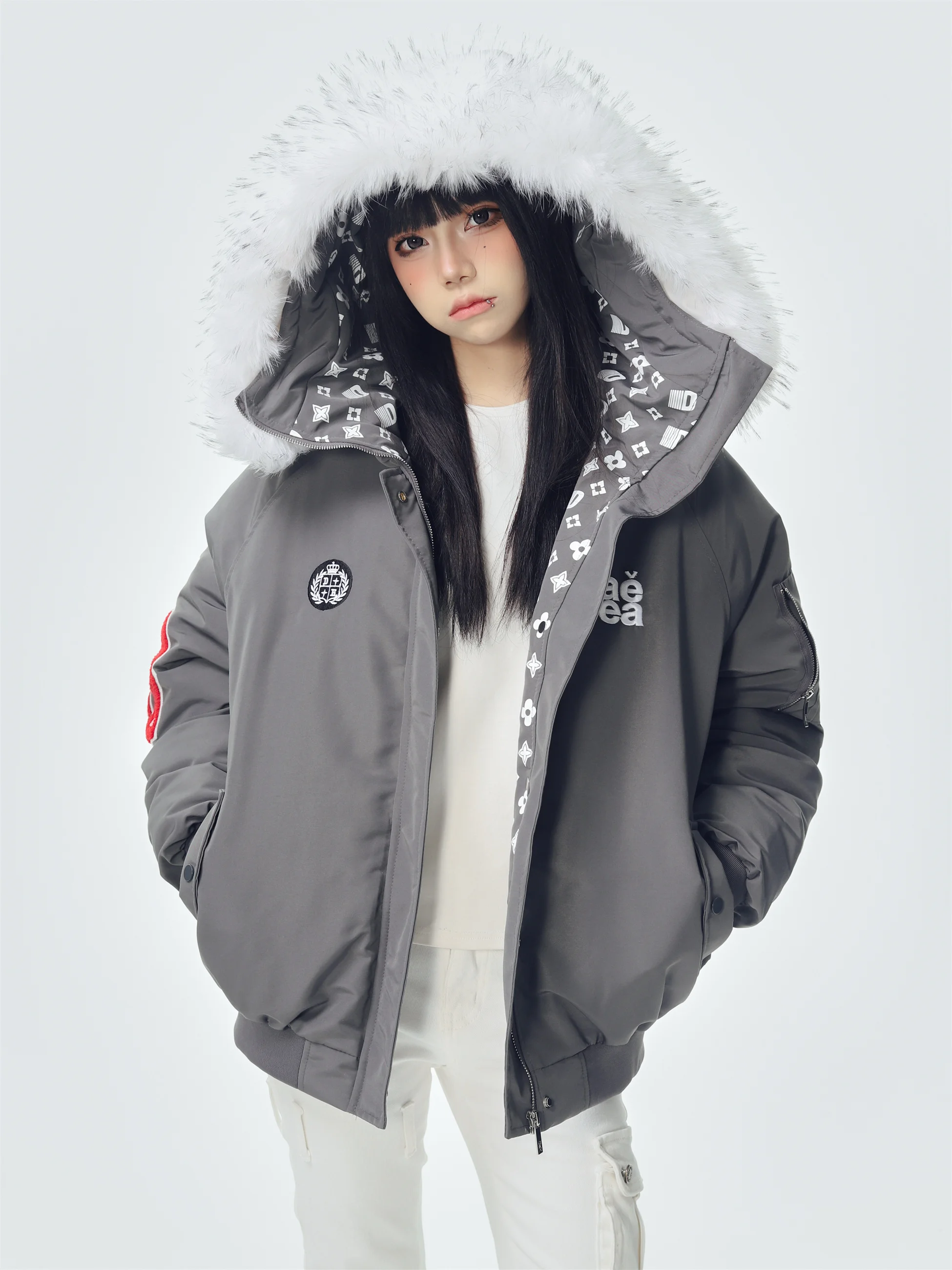 

Зимняя женская куртка KESOAK в американском ретро-стиле с принтом, съемным меховым воротником, утепленная, с капюшоном, новая модель