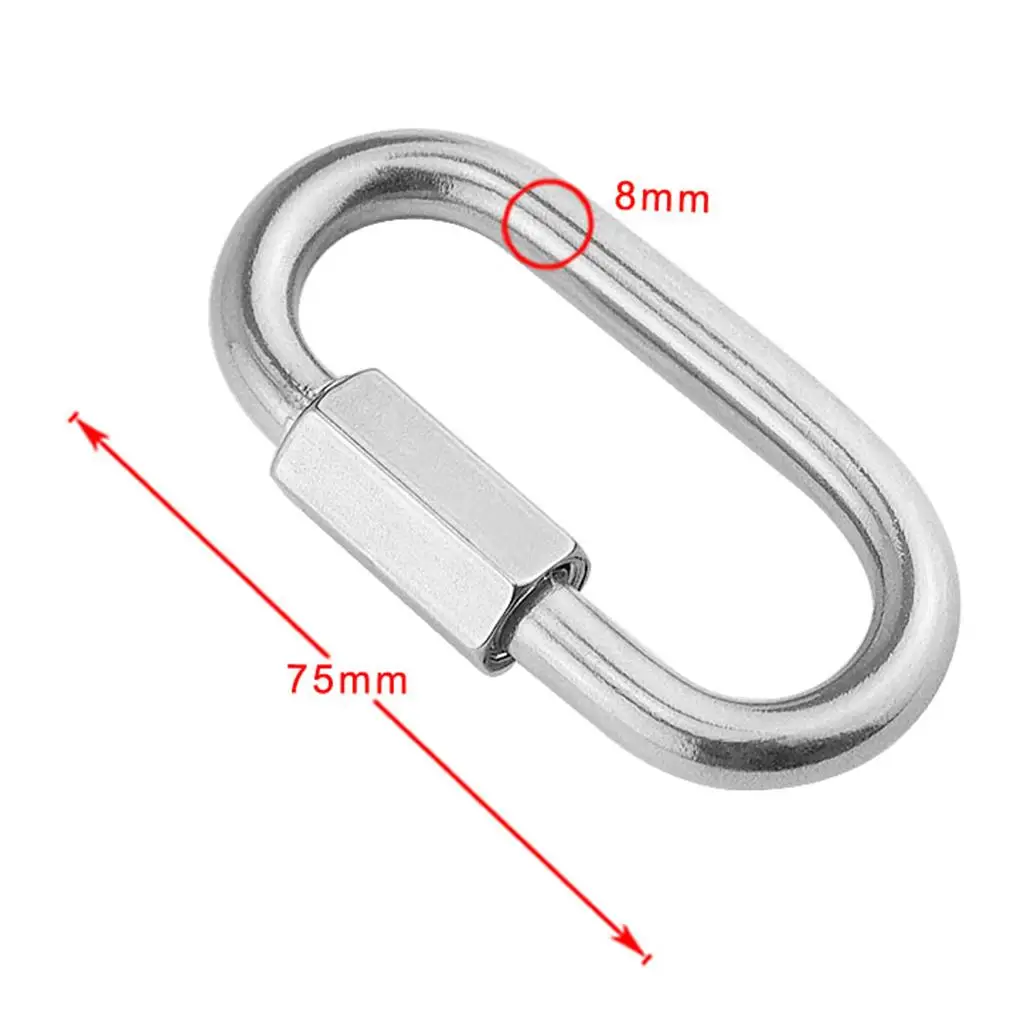 304 Stainless Steel Screw Locking Oval Quick Carabiner 8x75mm