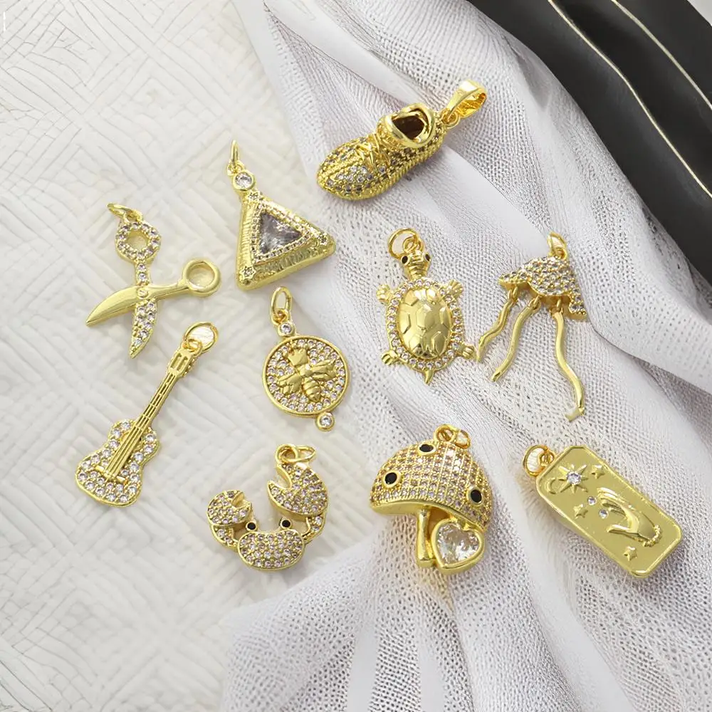 1PC creative and personalized copper zircon guitar scissors turtle shoes DIY jewelry accessories necklace bracelet pendant acces