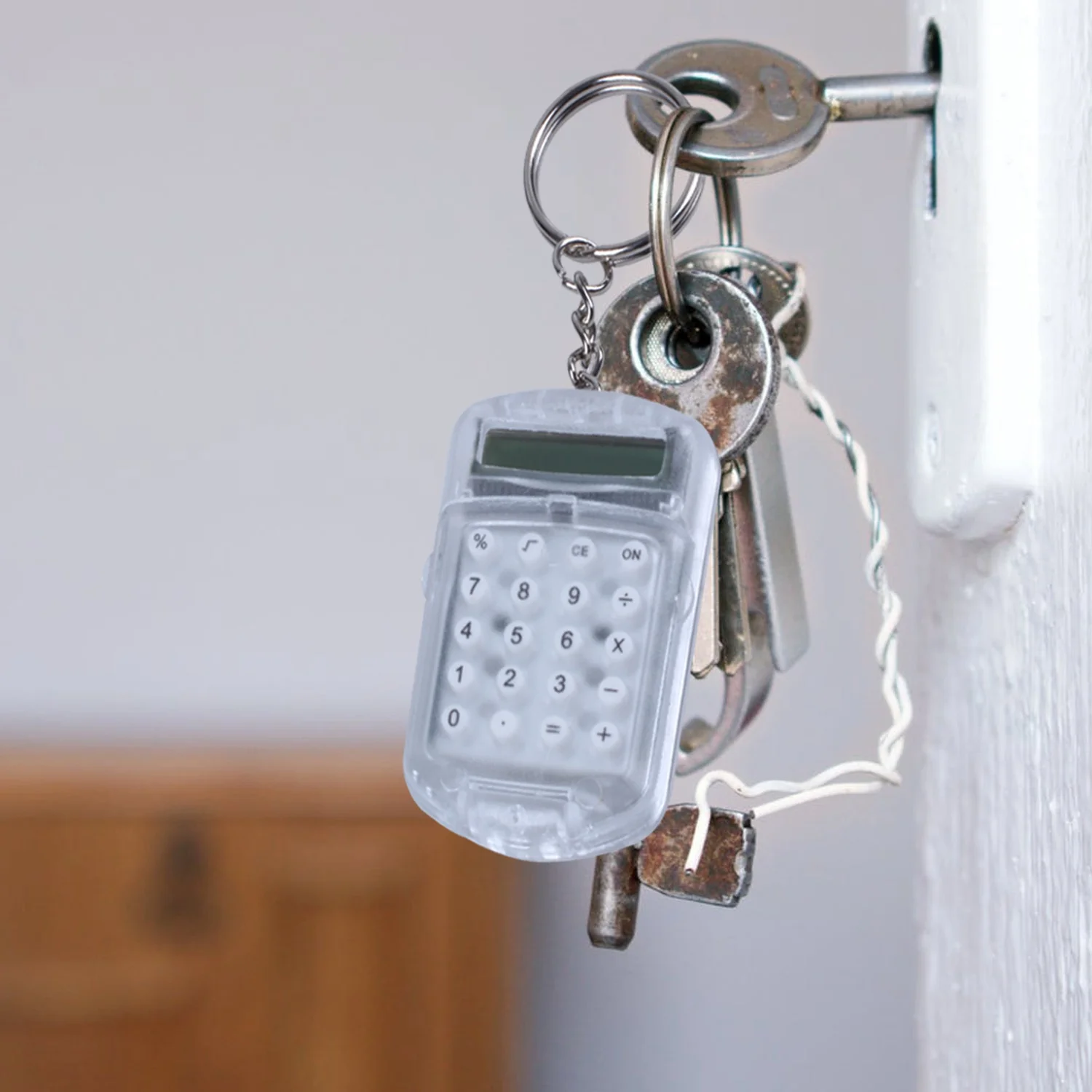 Clear Plastic Casing 8 Digits Electronic Mini Calculator W Keychain-ABIU