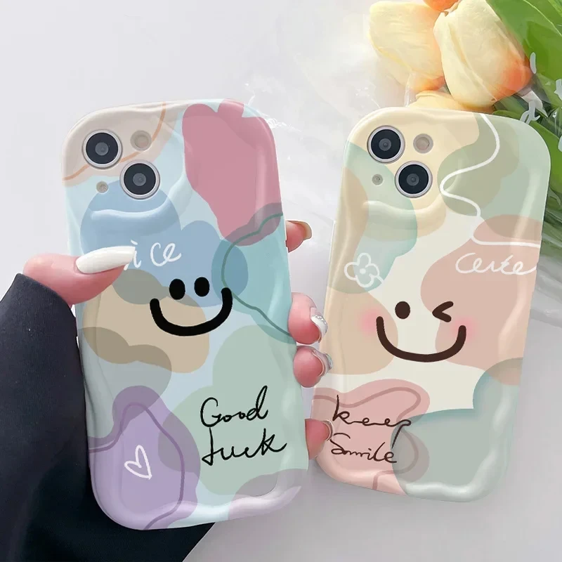 Macaron Colors Keep Smile Case for Samsung Galaxy S26 S25 S24 Plus S23 Ultra S22 S21 S20 FE A73 A71 4G A57 A56 A55 A54 5G Cover