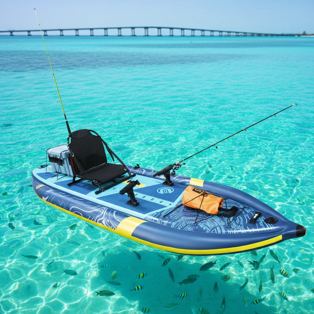 Inflatable Fishing Kayak with Two Rod Holder  Three Air Chamber CE  Certificate  Paddleboard  Waterplay Surfing