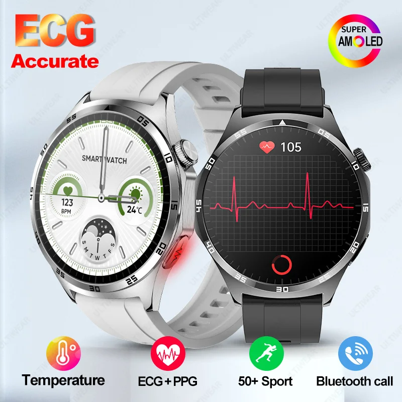 MT300 Smart Watch For Huawei GT4 Men Watch AMOLED Screen Bluetooth Calls Accurate ECG+PPG Heart Rate Body Temperature Smartwatch