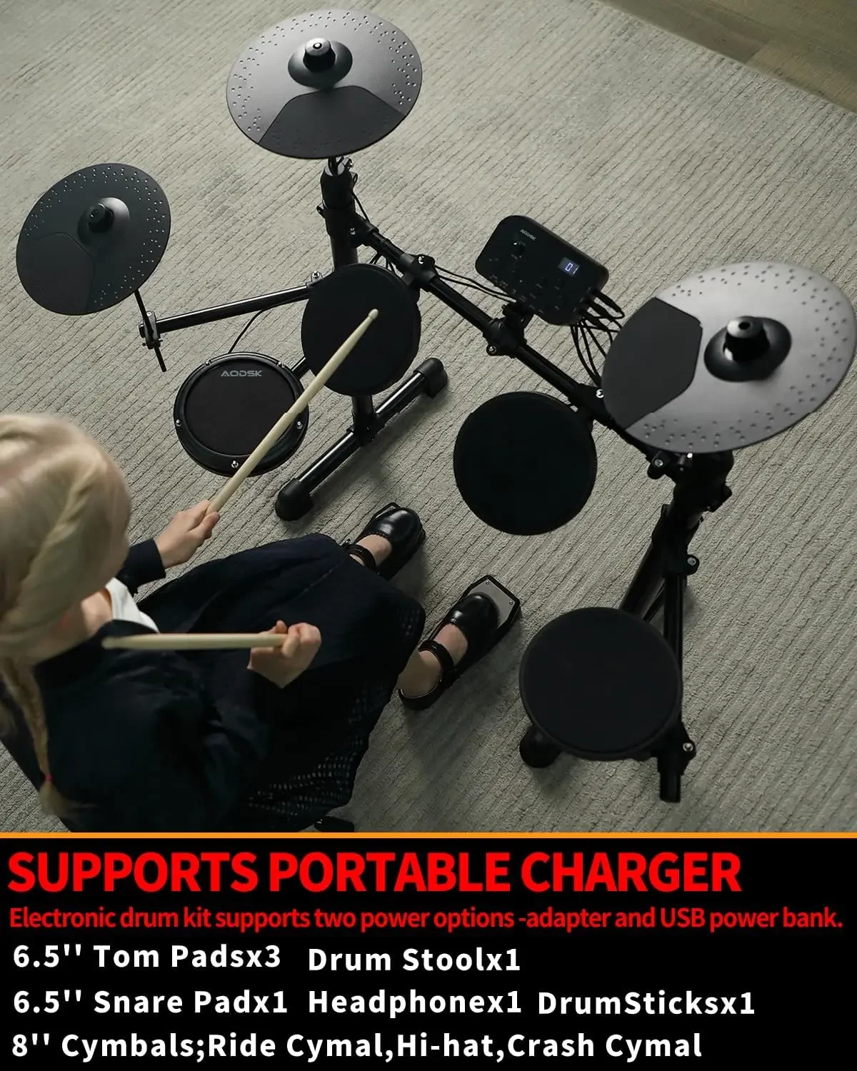 Electronic Drum Set,Electric Drum Set for Beginner with 150 Sounds,Drum Set With 4 Quiet Electric Drum Pads,2 Switch Pedal,Drum