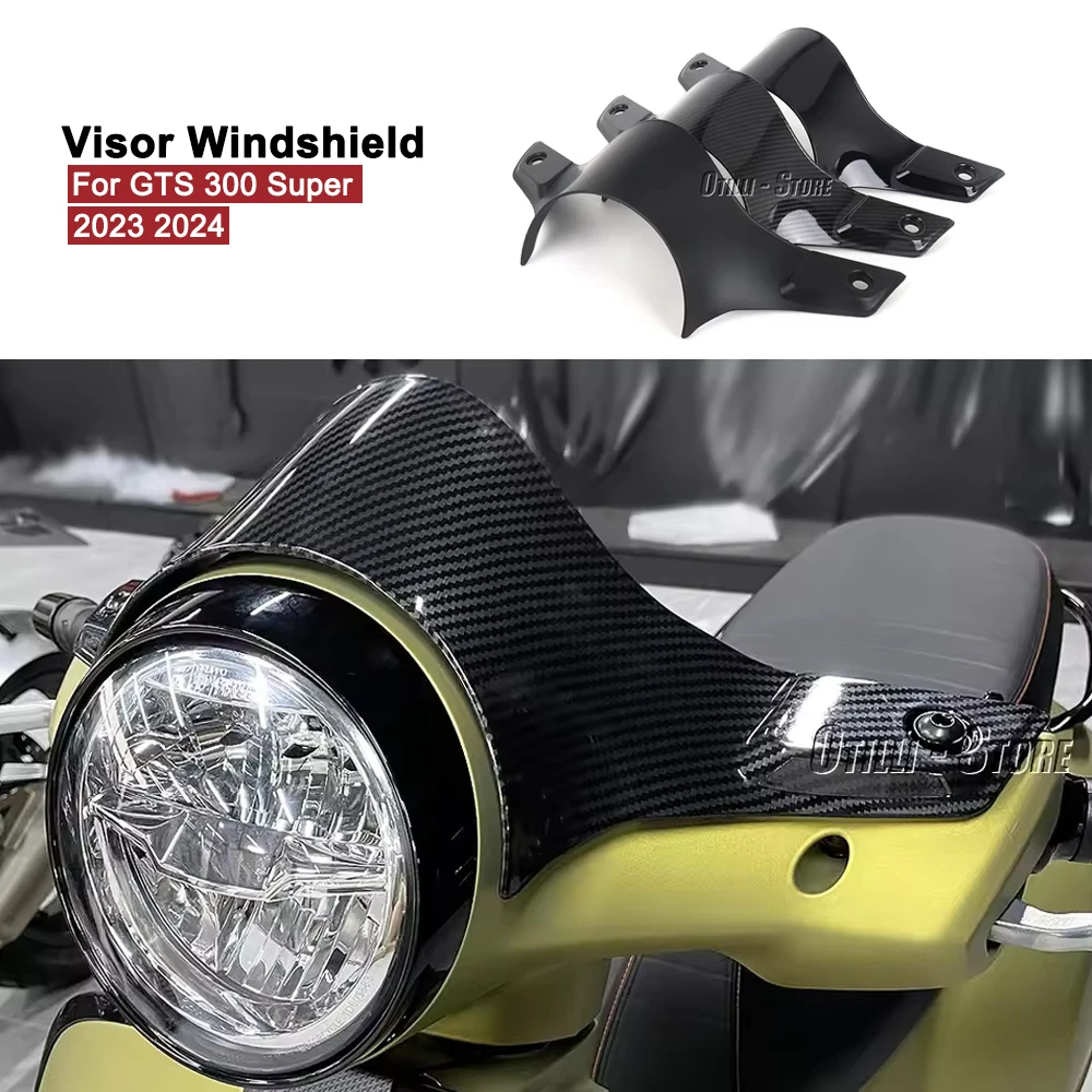 

New Motorcycle Front Windshield Windscreen Sports Sun Visor Carbon Fiber Black For Vespa GTS 300 Super gts300 GTS300 2023 2024