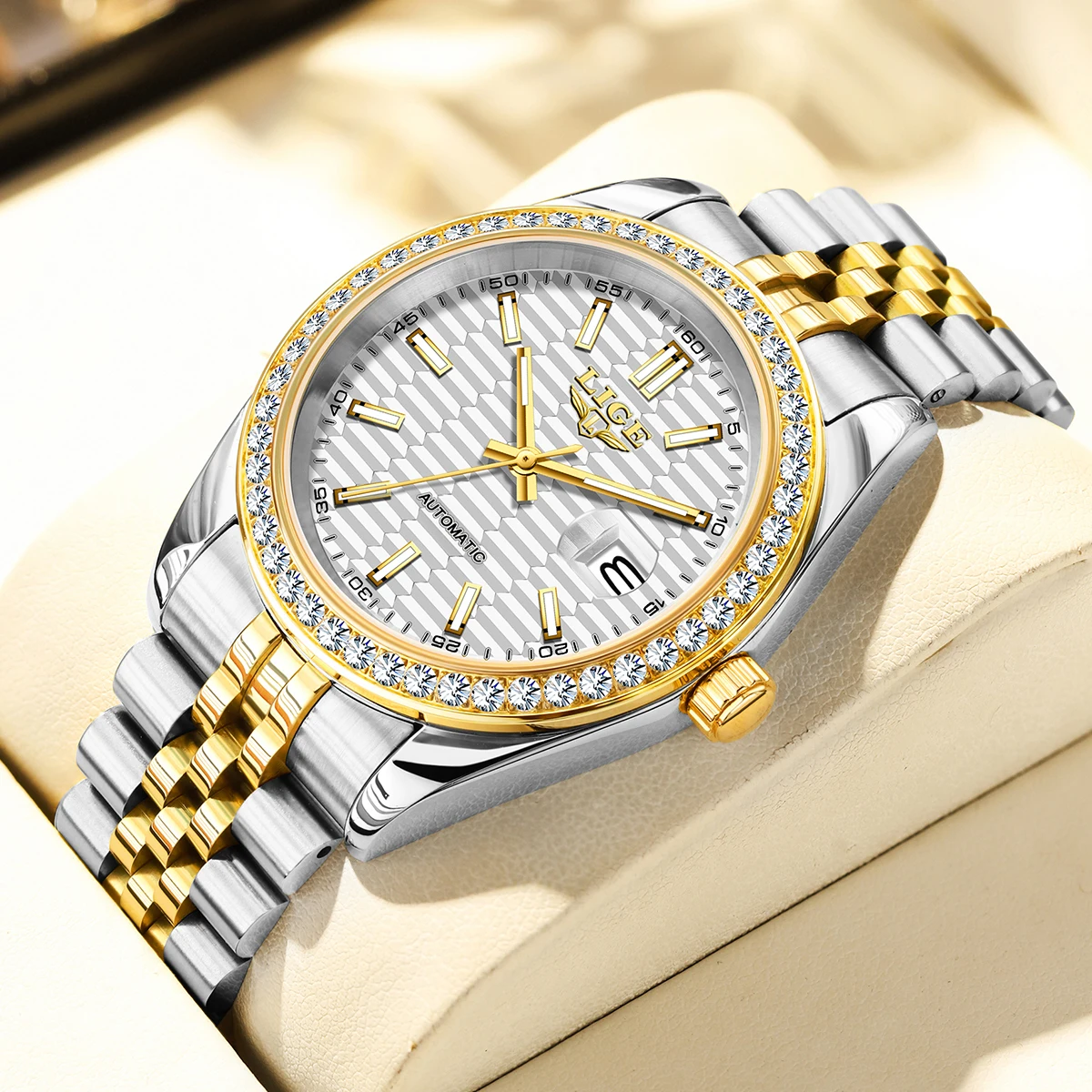 LIGE Automatic Brand Men's Watch Luxury Leisure Multifunction Watches for Men Calendar Steel Strip Wristwatch reloj hombre
