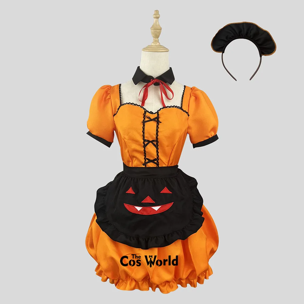 S-5XL Lolita Halloween Pumpkin Apron Maidservant Maid Restaurant Dress Uniform Outfits Anime Cosplay Costumes