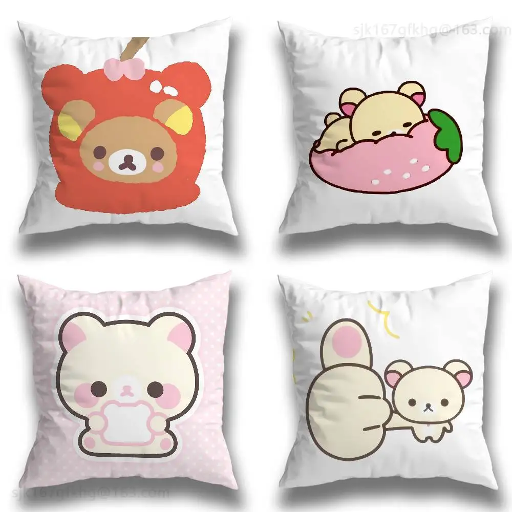 

R-Rilakkuma Pillow Case Anti-dustmite Pillowcase Invisible zipper silky short plush Sofa cushion cover