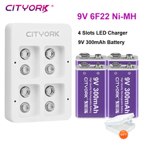 9V 6F22 Ni-MH Battery 300mAh Rechargeable 9 Volt Battery + LED Charger for NiMH NI-CD 9V Batteries for Multimeter Smoke Alarm