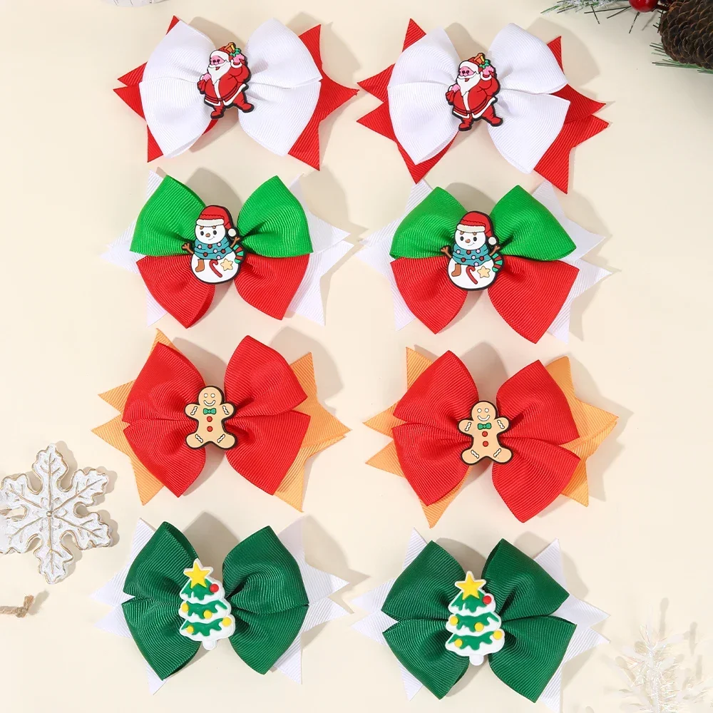 Oaoleer 2PCS Christmas Hair Bow Clips Cute Grosgrain Ribbon Bow Hairpins for Child Girls Santa Claus Barrettes Hair Accessories