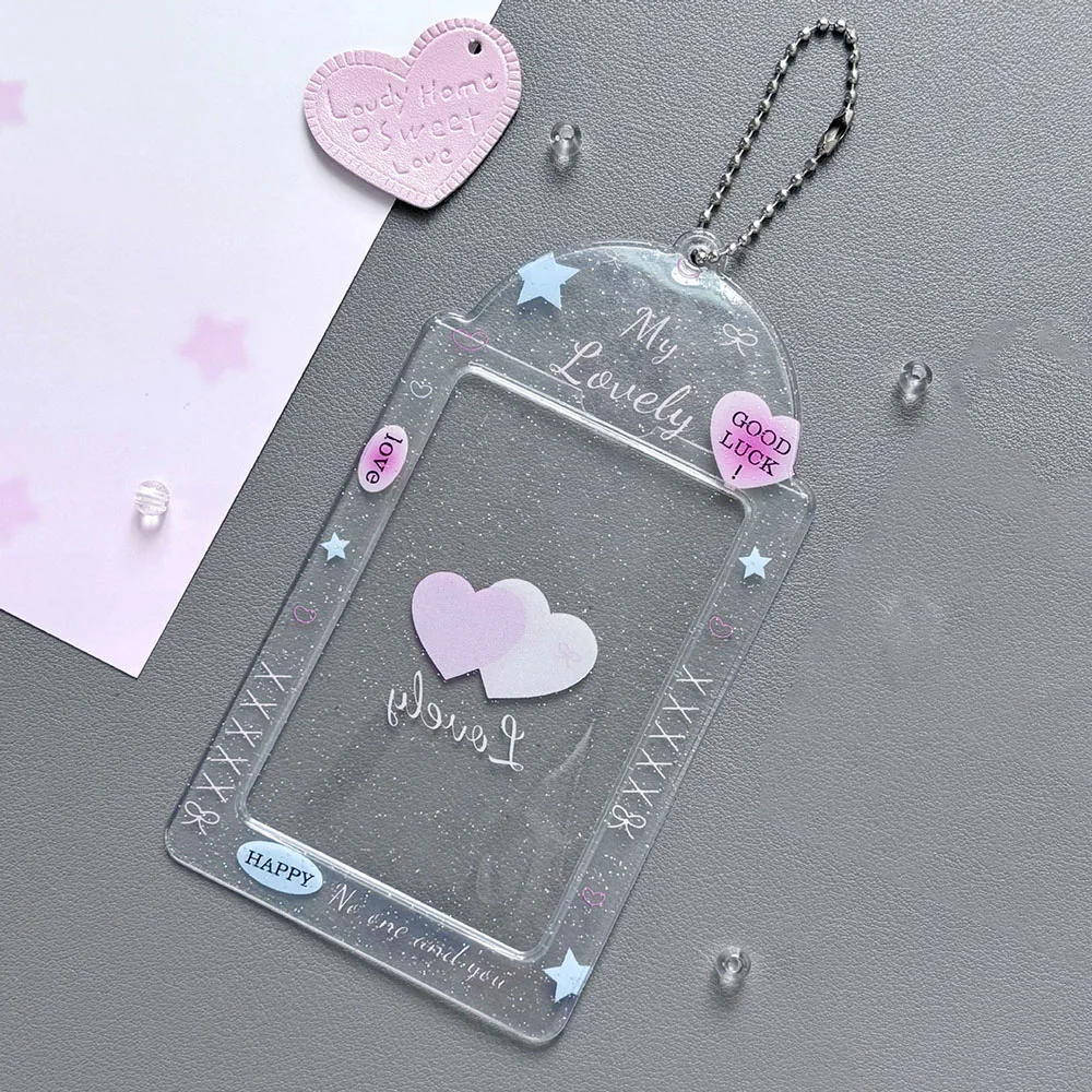 INS Clear Photocard Holder Ins Idol Photo Card Protector Bag Pendant 3 Inch Glitter Cartoon Card Holder ID Holder Photo Sleeve