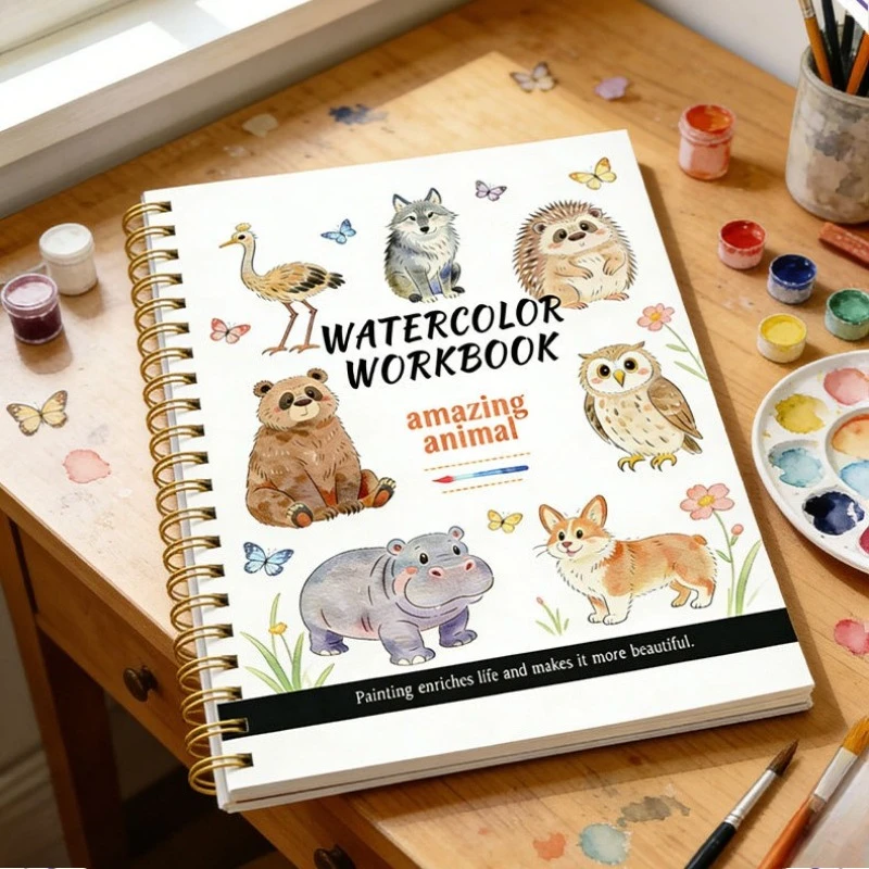 187x260mm Watercolor Coloring Book Animals Drawing Painting Workbook Practice Sketchbook for Artists Students Art Supplies