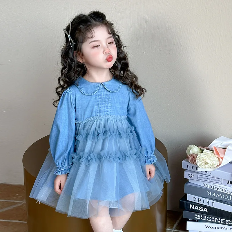 

Girls spring dress 2025 new children's denim skirt foreign style gauze skirt baby girl spring and autumn princess skirt
