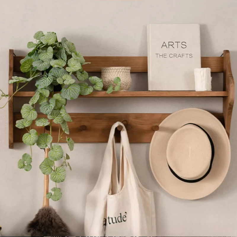 Solid Wood Wall Shelf, Multi-Functional Mounted Organizer for Bedroom Entryway, Space Saving Storage Rack,Modern Floating Shelf