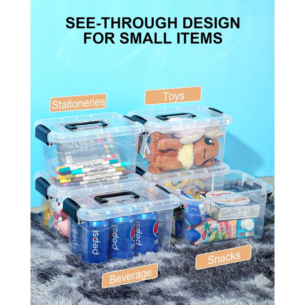 صناديق تخزين قابلة للطي سعة 7 لتر مع أغطية، و6 عبوات، ومنظمات قابلة للتكديس مع مزالج إبزيم آمن ومقابض سهلة الإمساك #5