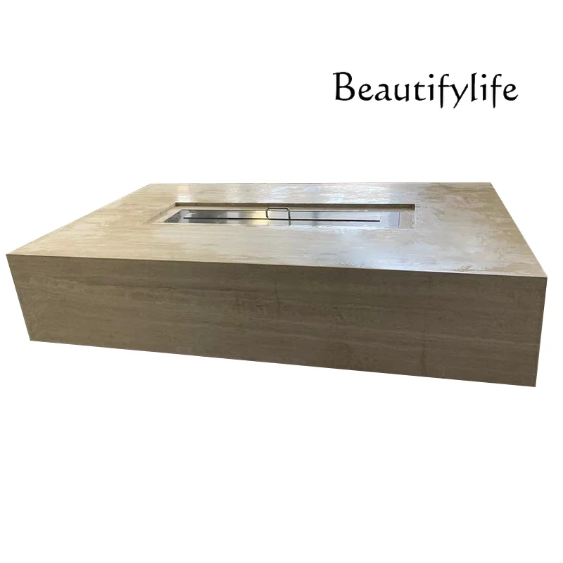 Wabi wind fireplace custom heater real fire cabinet travertine marble fireplace core embedded natural decoration