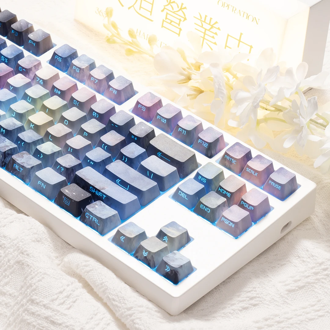 J‌KDK Nebula Blue-Pink Original OEM PBT Keycaps 5-Side Dye-Sub Side-Engraved Shine-Through for 68/75/84 keyboard Layout