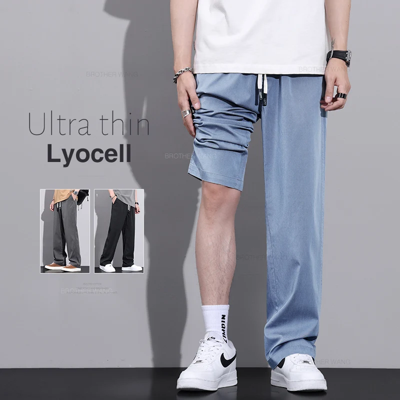 

2024 Spring and Summer Men's Thin Straight Casual Pants Korean Hot Selling Stylish Elastic Waist Lyocell Fabric Trousers Male