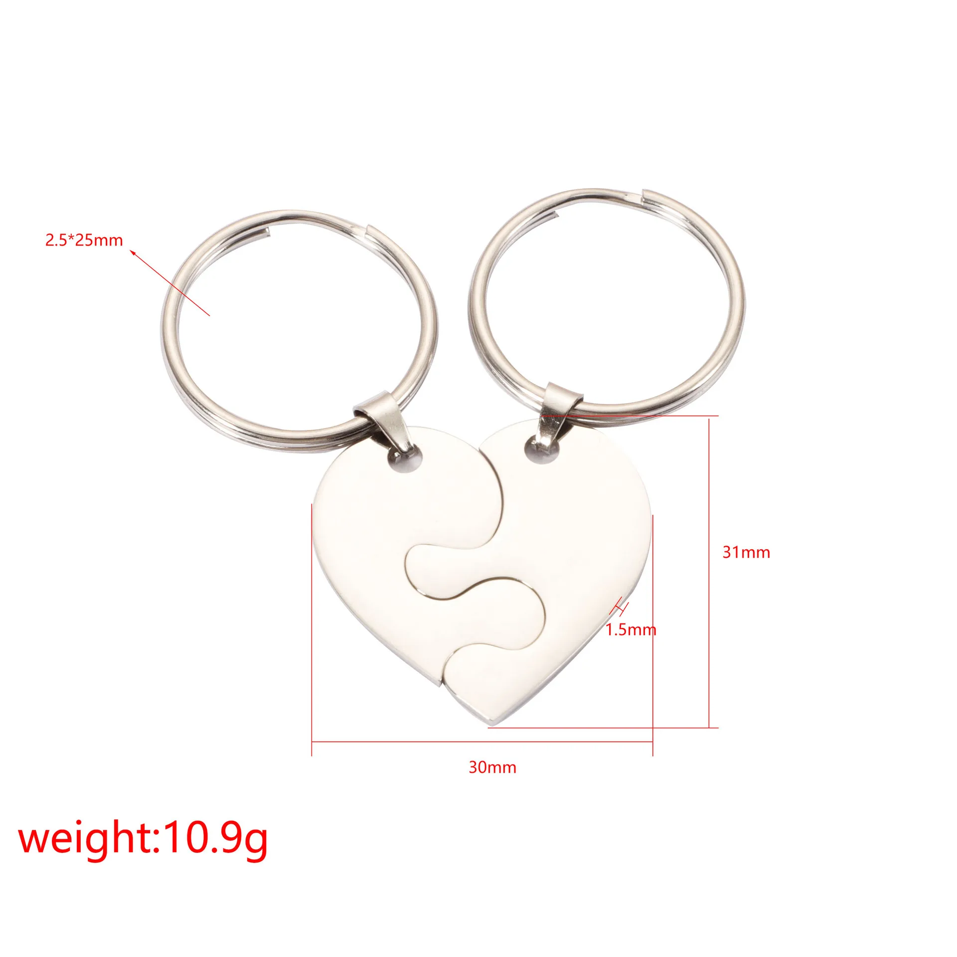 10Pairs/Lot Mirror Polish Stainless Steel  Love Heart Puzzle Pendant Keychains For Womens Mens Party Souvenir Car Key Jewelry