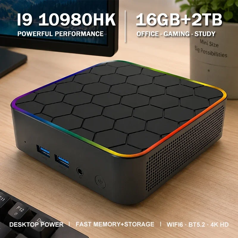 Intel Core I9-10980HK RGB Gaming Mini PC Windows 11 Pro 16GB RAM 1TB SSD WiFi6 BT5.2 Compact Desktop Computer For Home Office
