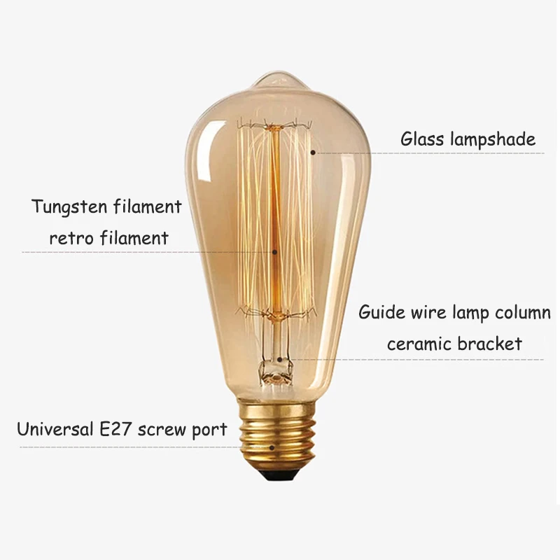 레트로 에디슨 전구, 빈티지 앰플, 백열 나선형 램프, E27, 220V, 40W, A60, ST64, G80 필라멘트