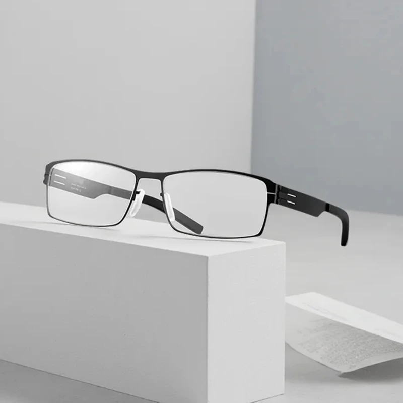 Handmade Screwless Rectangle Men's Glasses Frame German Brand Design Eyeglasses Women Ultralight Stainless Steel Eyewear Male
