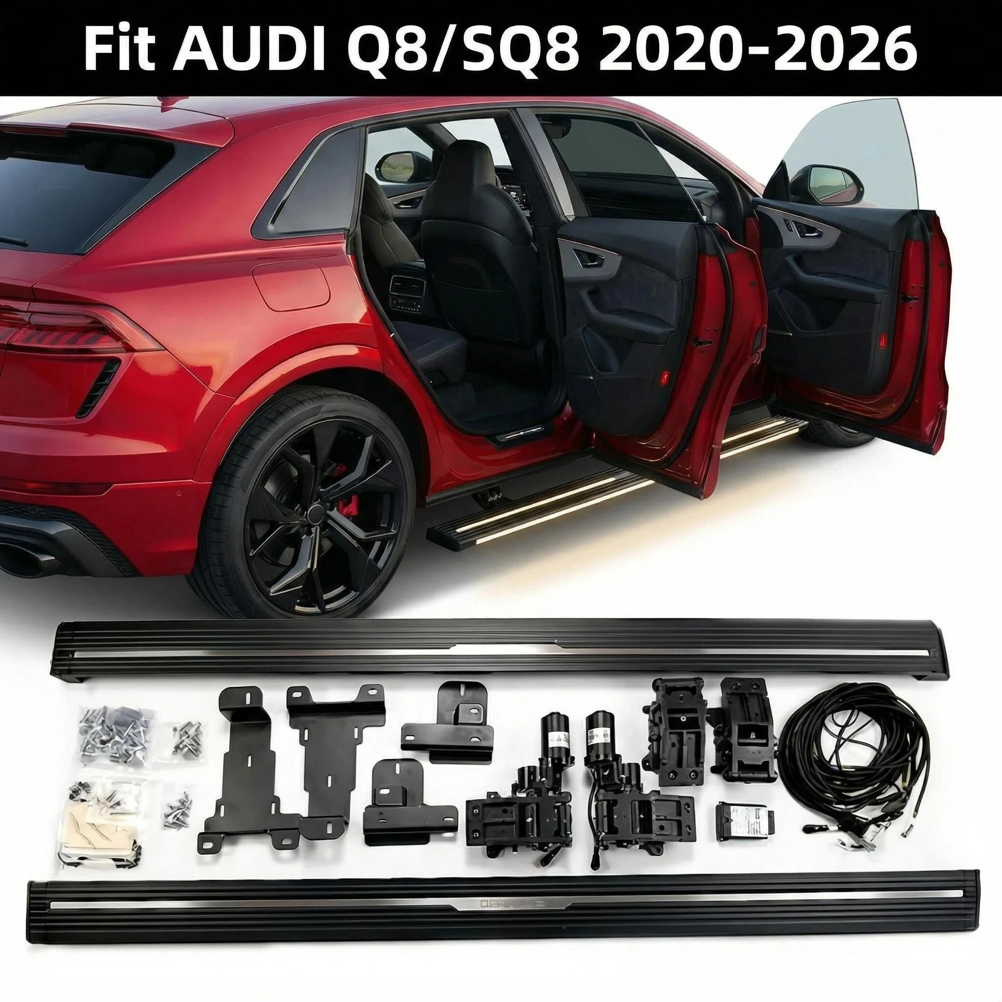 For AUDI Q8 SQ8 2020-2026 Automatic Retractable Running Board Side Step LED Electric Foot Pedal Telescoping Upgrade Nerf Bar