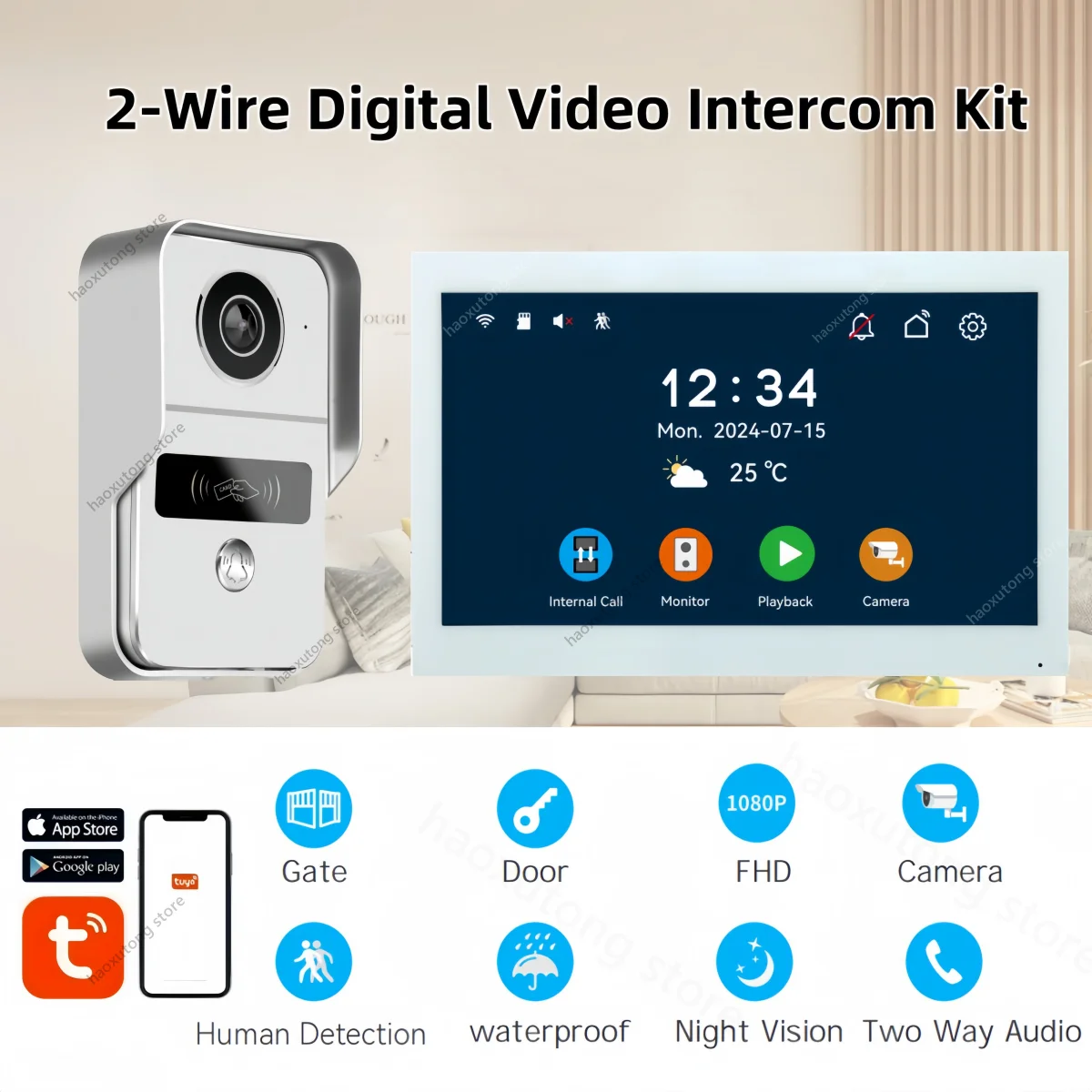 2 Wires Digital Video Intercom System 7/10 Inch Wireless WIFI Video Doorphone Tuya Smart WIFI Doorbell Camera for home Apartment